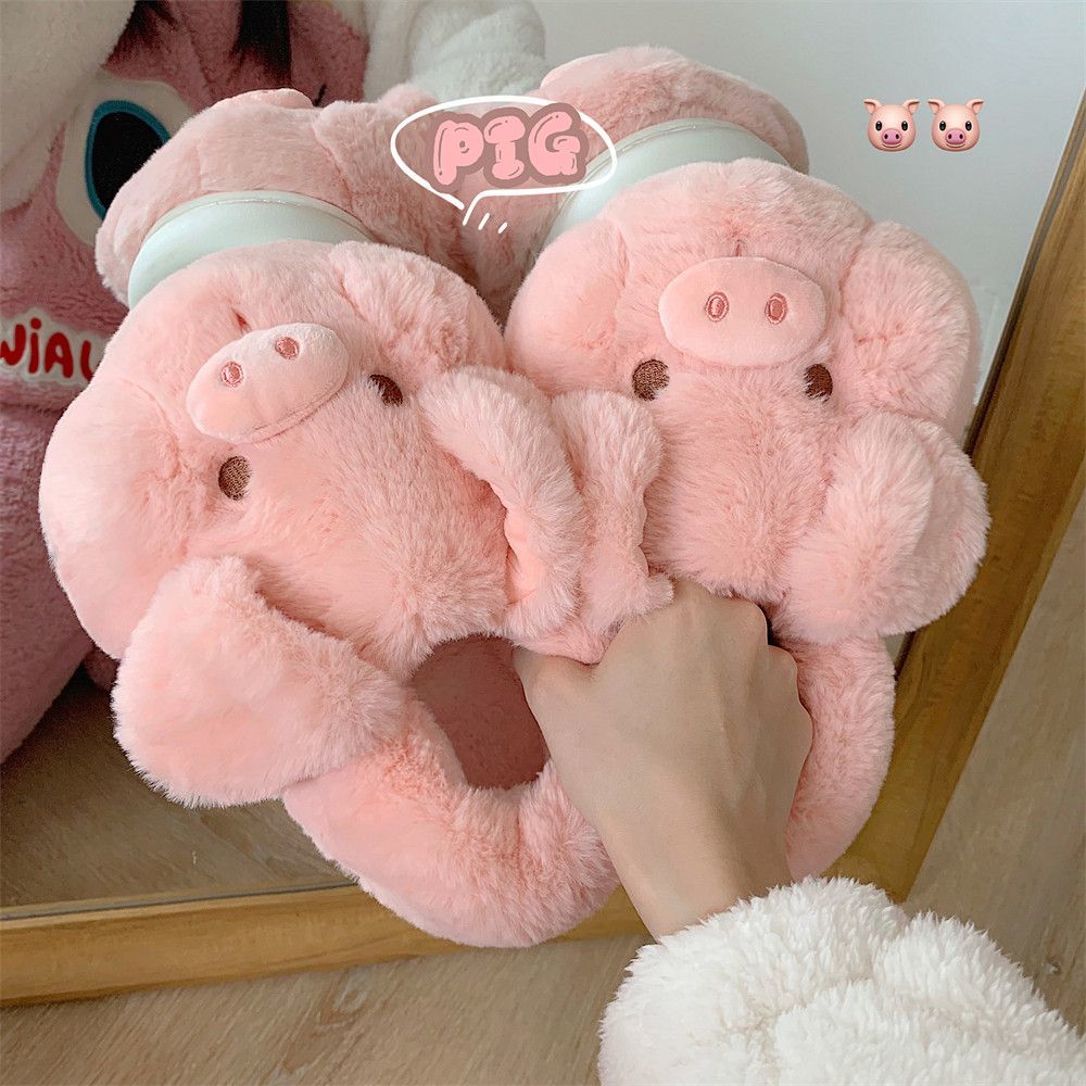 Women'S Shoes For Fall - Feerldi Pink fluffy pig slippers women