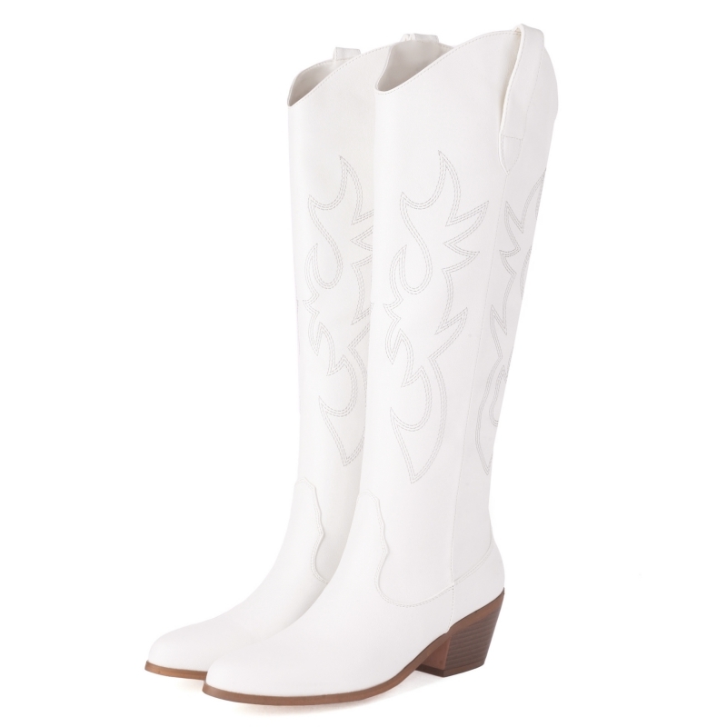 White Women's Knee High Boots  - Western Cowgirl Boot บทวิจารณ์และราคา