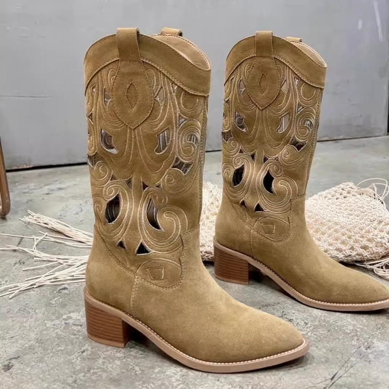 Western Style Embroidered Leat - Western Cowgirl Boot บทวิจารณ์และราคา