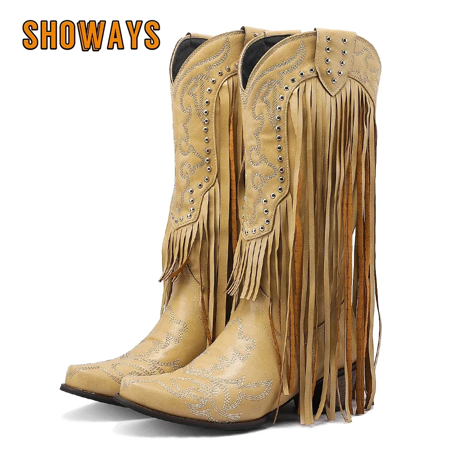 Fringe Rivet Western Women Mid - Western Cowgirl Boot บทวิจารณ์และราคา