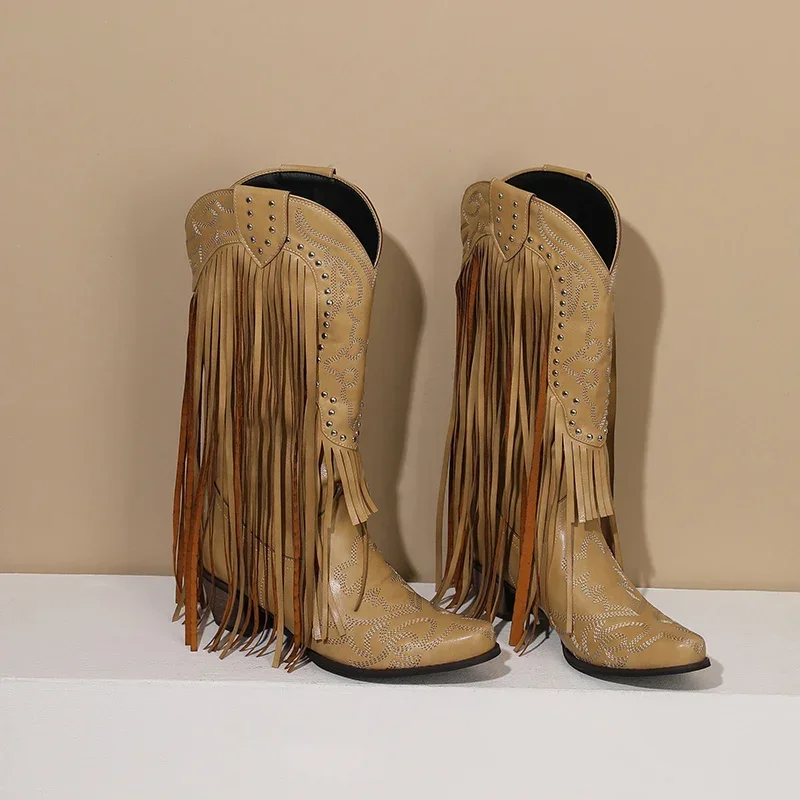 Fringe Rivet Western Women Mid - Western Cowgirl Boot บทวิจารณ์และราคา