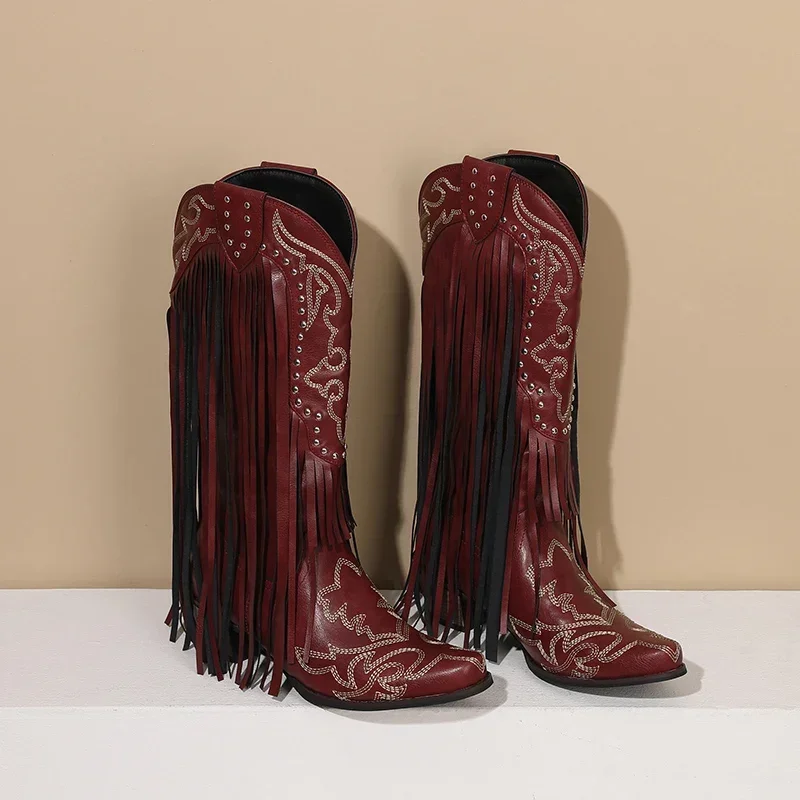 Fringe Rivet Western Women Mid - Western Cowgirl Boot บทวิจารณ์และราคา