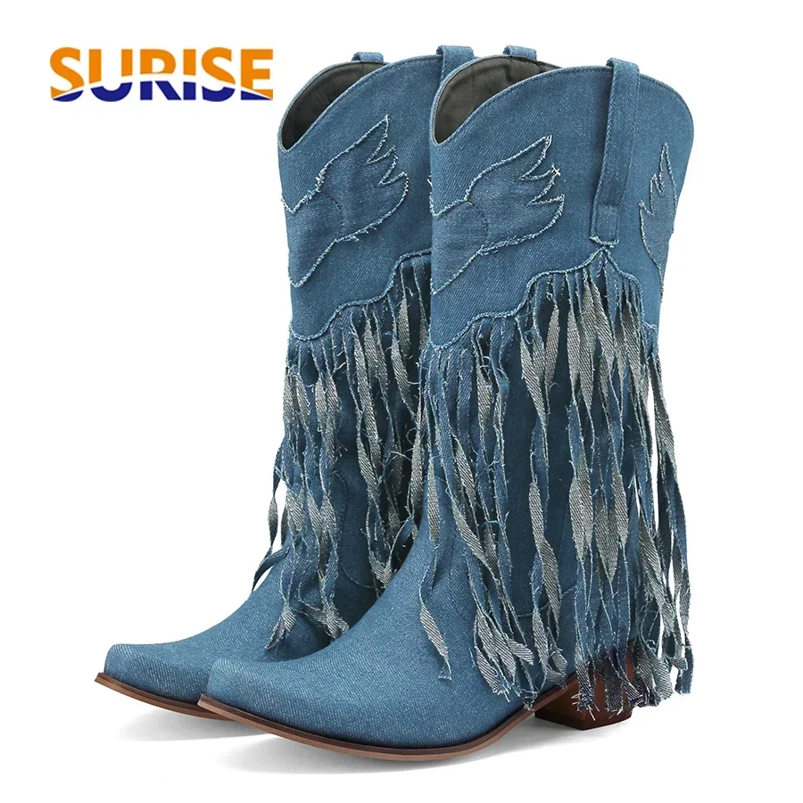 Winter Western Women Mid-calf  - Western Cowgirl Boot บทวิจารณ์และราคา