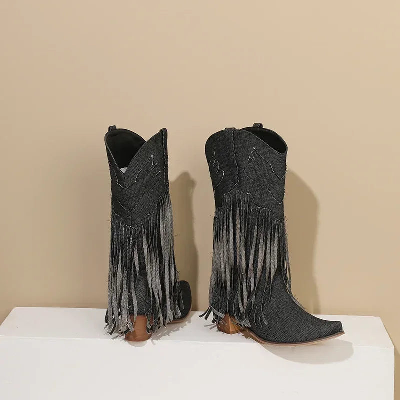 Winter Western Women Mid-calf  - Western Cowgirl Boot บทวิจารณ์และราคา