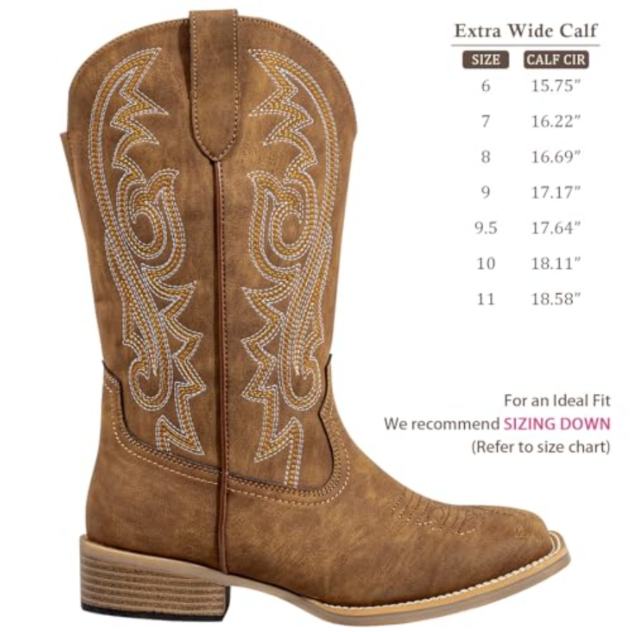 SheSole Extra Wide Calf Cowboy - Western Cowgirl Boot บทวิจารณ์และราคา