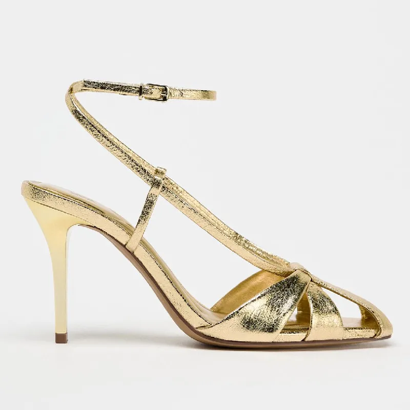 Fashion Gold Thin Heeled Sanda - Women Shoes Luxury Brand บทวิจารณ์และราคา