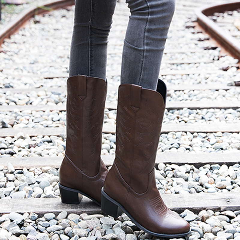 Classic Mid-calf Boots Women F - Western Cowgirl Boot บทวิจารณ์และราคา